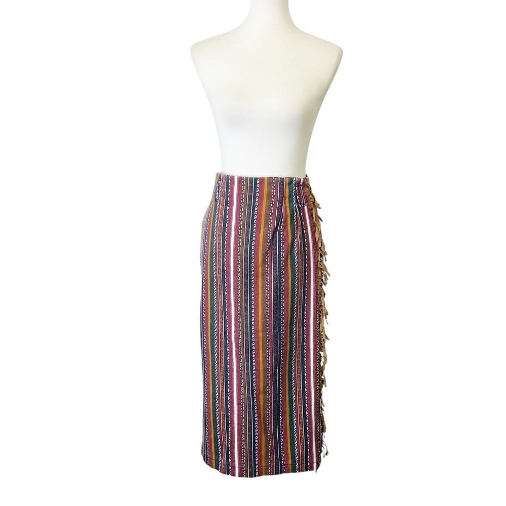 Vintage Stone Gear Fringe Midi Skirt Women’s‎ Size 9 Small Southwest